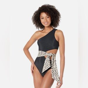 Beach Riot Women's‎ Colorblock Black Leopard Carlie One-Piece Swimsuit Size S